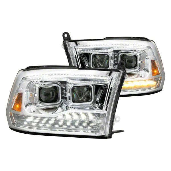 Light Bar Style Projector Headlights; Chrome Housing; Clear Lens (09-18 RAM 2500 w/ Factory Halogen Non-Projector Headlights)