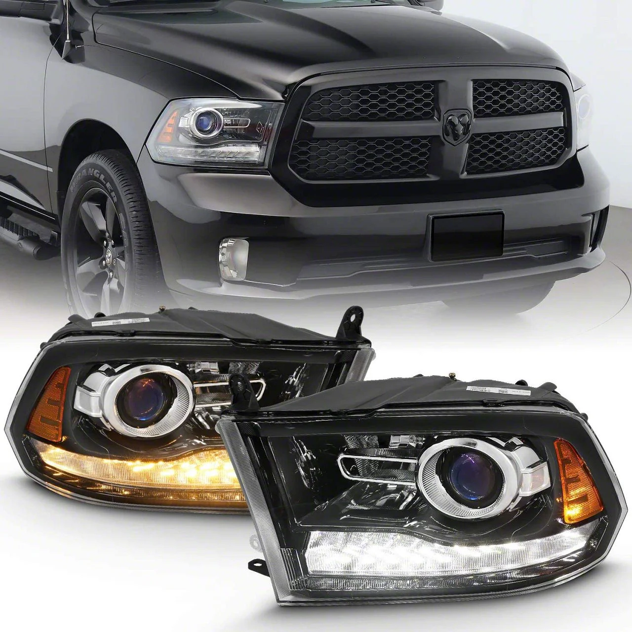 OE Style Plank Style Switchback Halo Projector Headlights; Black Housing; Clear Lens (10-18 RAM 2500 w/ Factory Halogen Non-Projector Headlights)