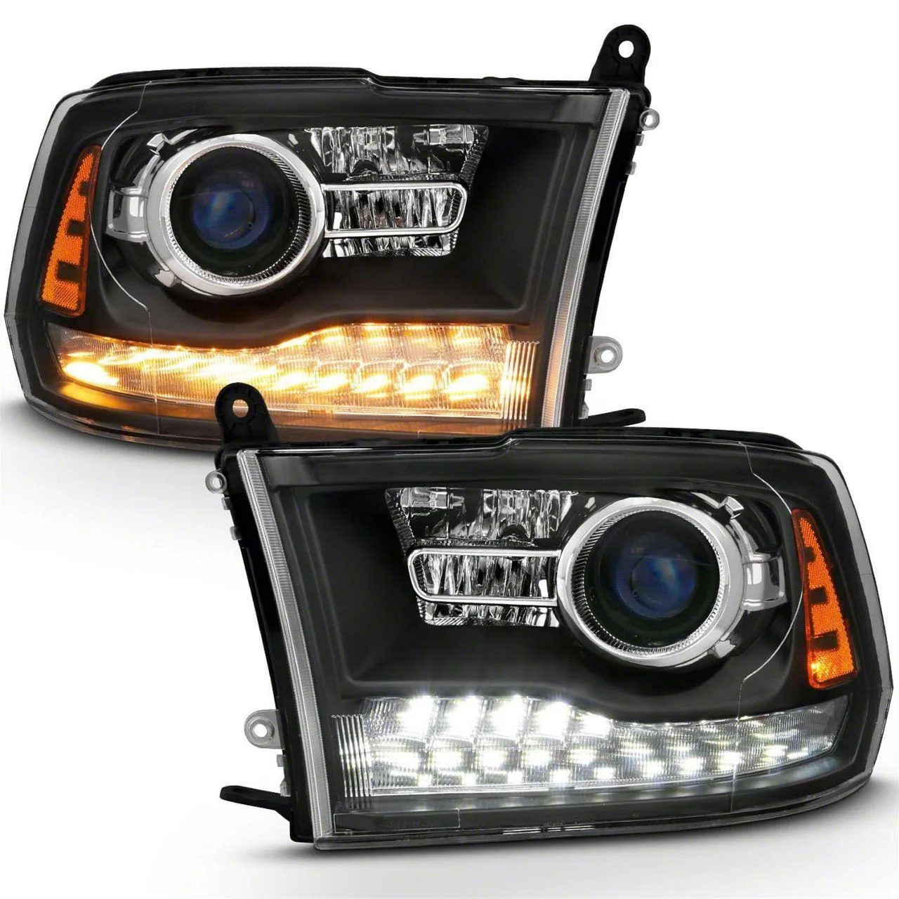OE Style Plank Style Switchback Halo Projector Headlights; Matte Black Housing; Clear Lens (10-18 RAM 2500 w/ Factory Halogen Non-Projector Headlights)