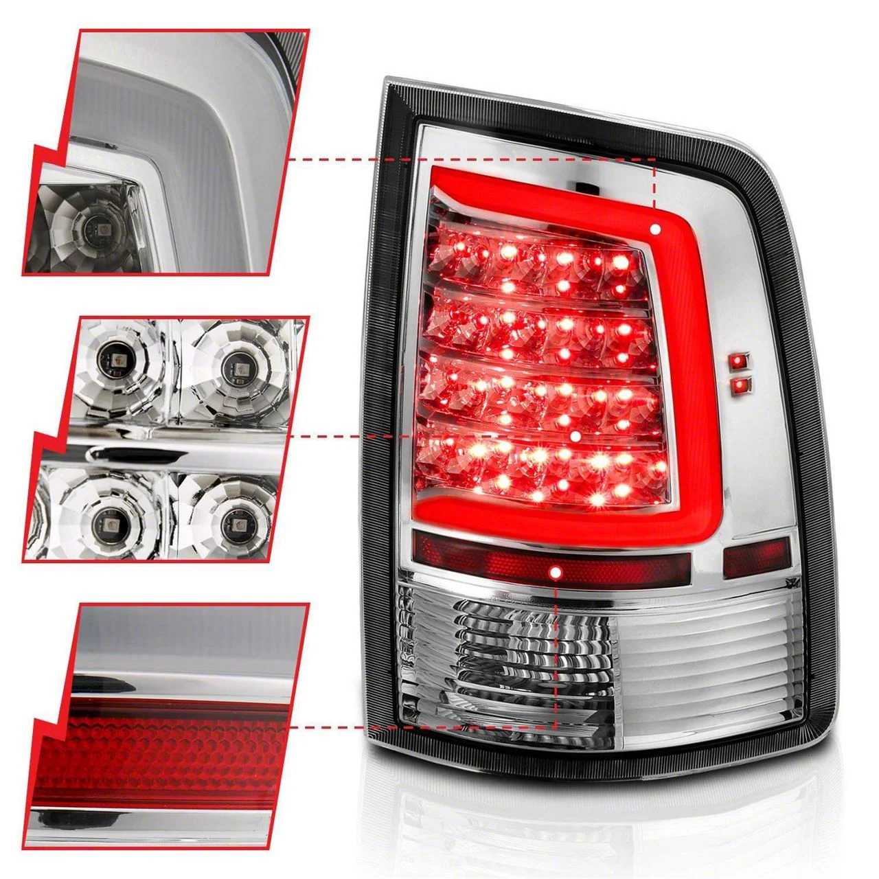 Plank Style LED Tail Lights; Chrome Housing; Clear Lens (10-18 RAM 2500 w/ Factory Halogen Tail Lights)