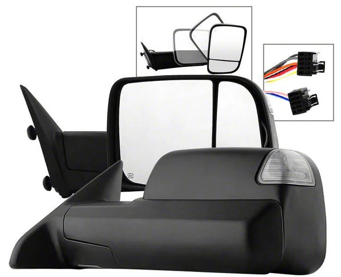 Powered Heated Manual Extended Mirrors with LED Turn Signals; Black (10-12 RAM 2500)