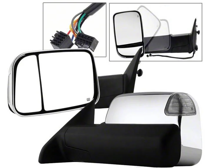 Powered Heated Manual Extended Mirrors with LED Turn Signals; Chrome (10-12 RAM 2500)