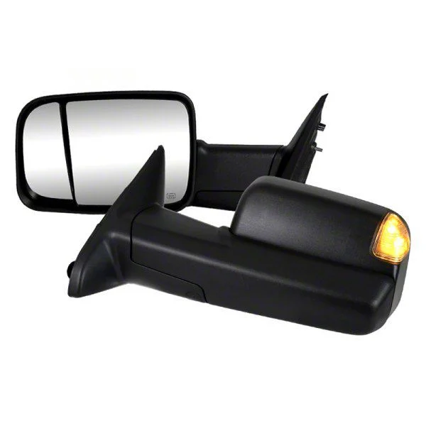Powered Heated Towing Mirrors with Amber LED Turn Signals and Puddle Lights; Black (13-15 RAM 2500)