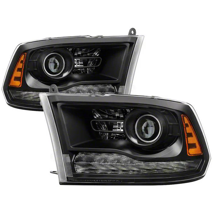 Projector Headlights; Black Housing; Clear Lens (13-18 RAM 2500 w/ Factory Halogen Projector Headlights)