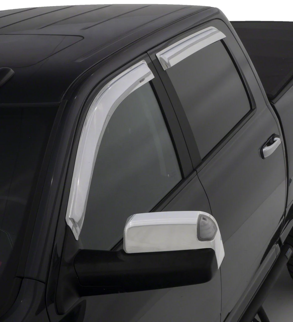 Tape-Onz Sidewind Deflectors; Front and Rear; Chrome (11-26 RAM 2500 Crew Cab, Mega Cab)