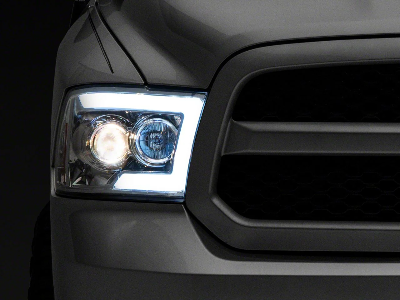 Switchback Sequential LED C-Bar Projector Headlights; Chrome Housing; Clear Lens (10-18 RAM 2500 w/ Factory Halogen Non-Projector Headlights)