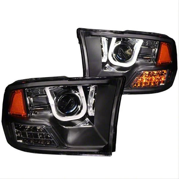 U-Bar Projector Headlights; Black Housing; Clear Lens (10-18 RAM 2500 w/ Factory Halogen Non-Projector Headlights)