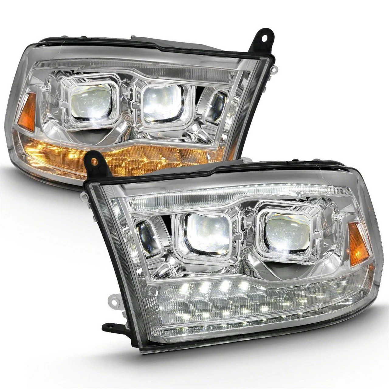 Dual LED Switchback Projector Headlights; Chrome Housing; Clear Lens (10-18 RAM 3500)