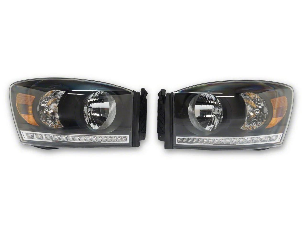 LED DRL Headlights with Amber Corner Lights; Black Housing; Clear Lens (06-09 RAM 3500)