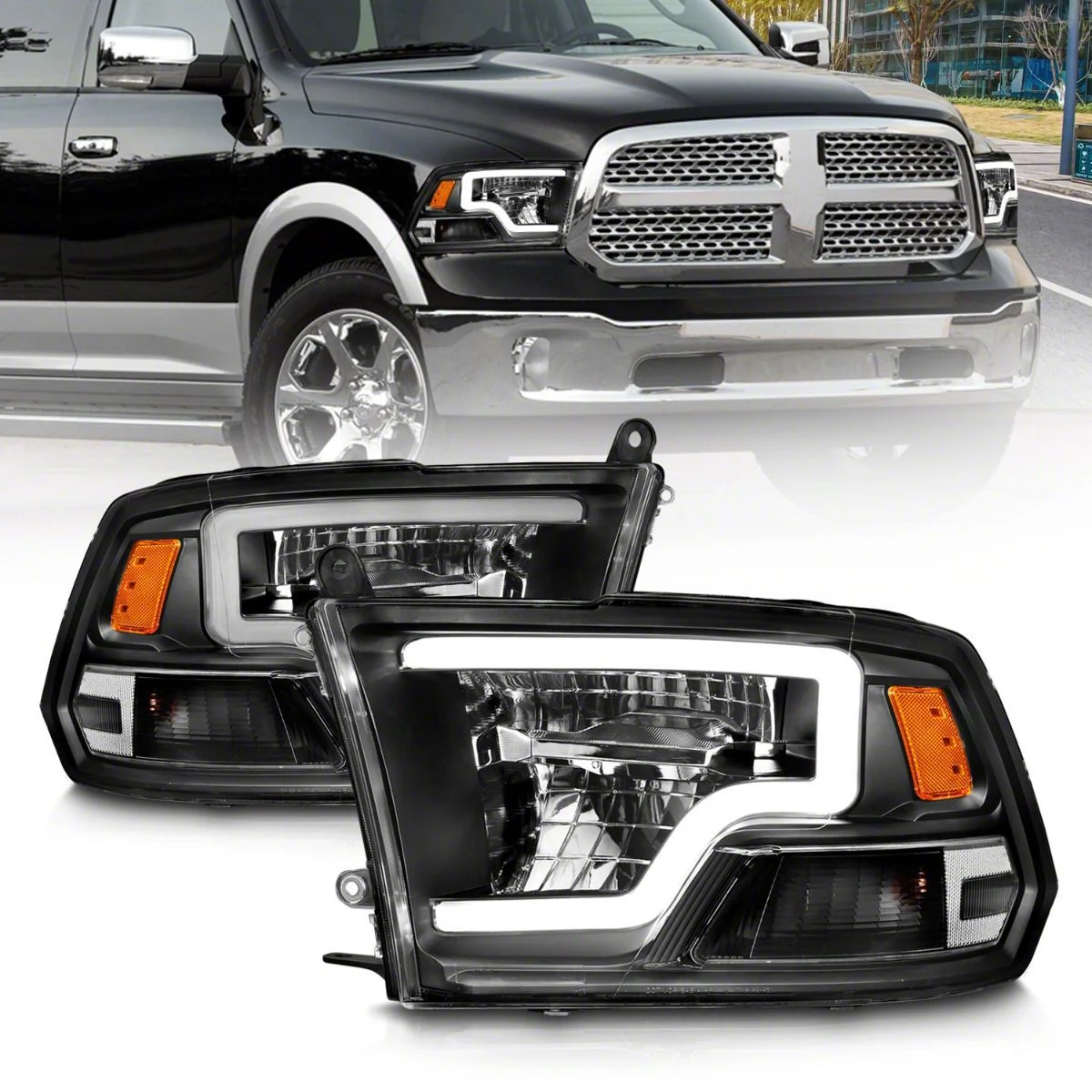 LED Projector Headlights; Black Housing; Clear Lens (10-18 RAM 3500 w/ Factory Halogen Non-Projector Headlights)