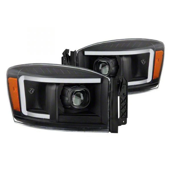 Light Bar DRL Projector Headlights; Black Housing; Clear Lens (06-09 RAM 3500)