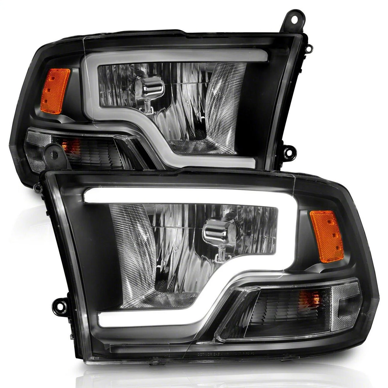 Light Bar Style Crystal Headlights; Black Housing; Clear Lens (10-18 RAM 3500 w/ Factory Halogen Dual Headlights)