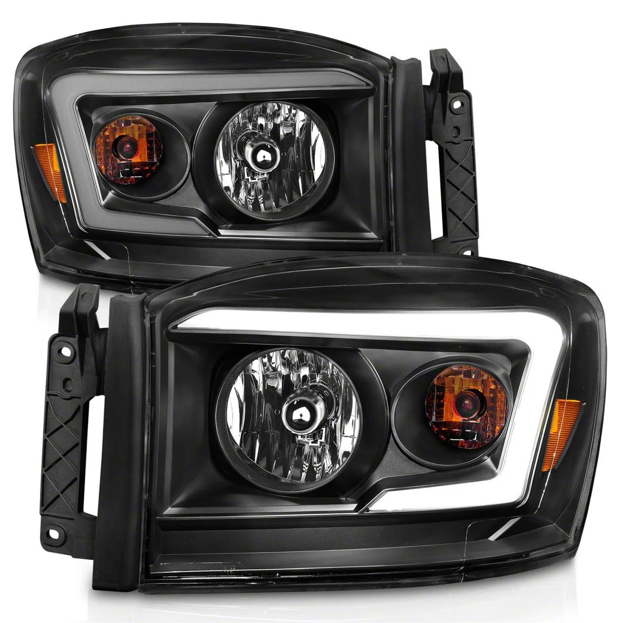 Light Bar Style Crystal Headlights; Black Housing; Clear Lens (06-09 RAM 3500)