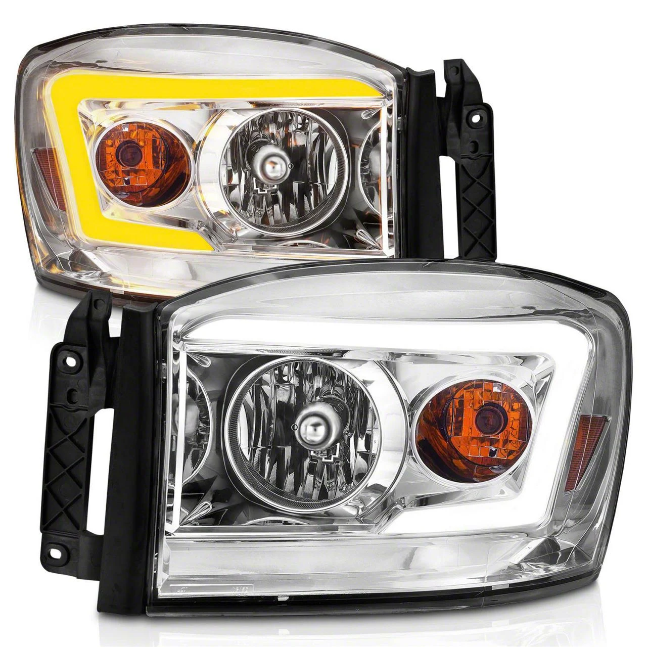 Light Bar Style Switchback Crystal Headlights; Chrome Housing; Clear Lens (06-09 RAM 3500)