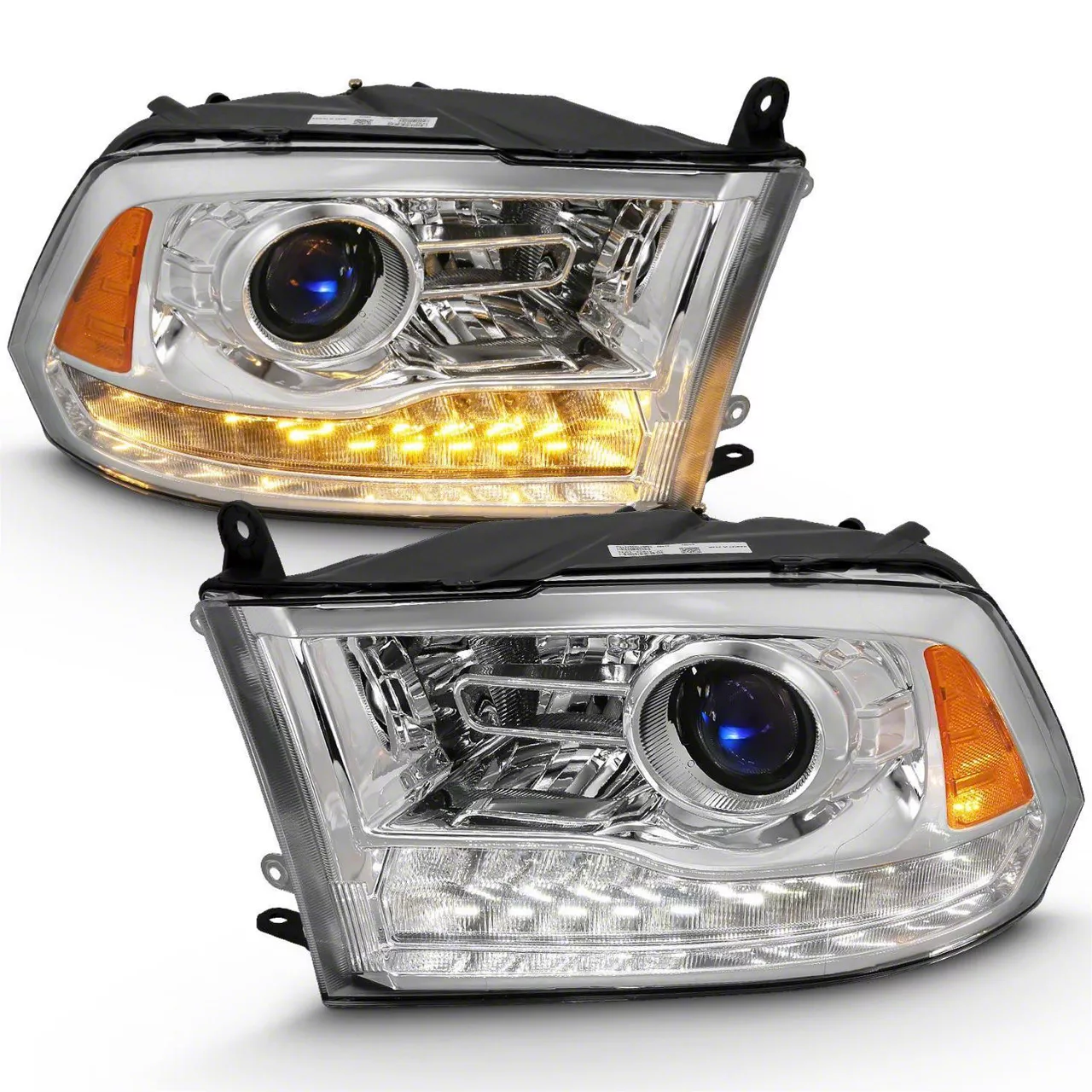 OE Style Plank Style Switchback Halo Projector Headlights; Chrome Housing; Clear Lens (10-18 RAM 3500 w/ Factory Halogen Non-Projector Headlights)