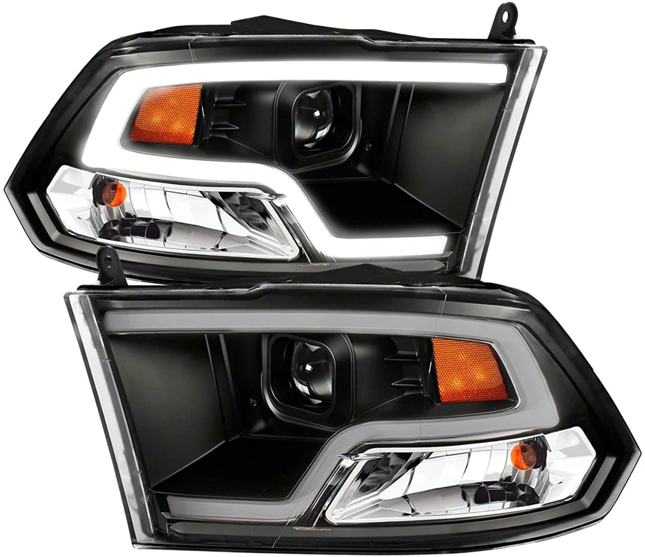 Plank Style Halo Projector Headlights; Black Housing; Clear Lens (10-18 RAM 3500 w/ Factory Halogen Non-Projector Headlights)