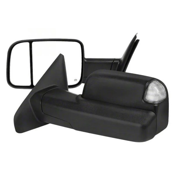 Powered Heated Towing Mirrors with Clear LED Turn Signals; Black (03-09 RAM 3500)