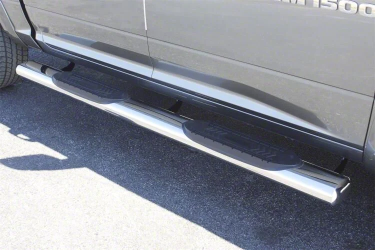 6-Inch Oval Straight Nerf Side Step Bars; Polished Stainless (10-26 RAM 3500 Crew Cab)