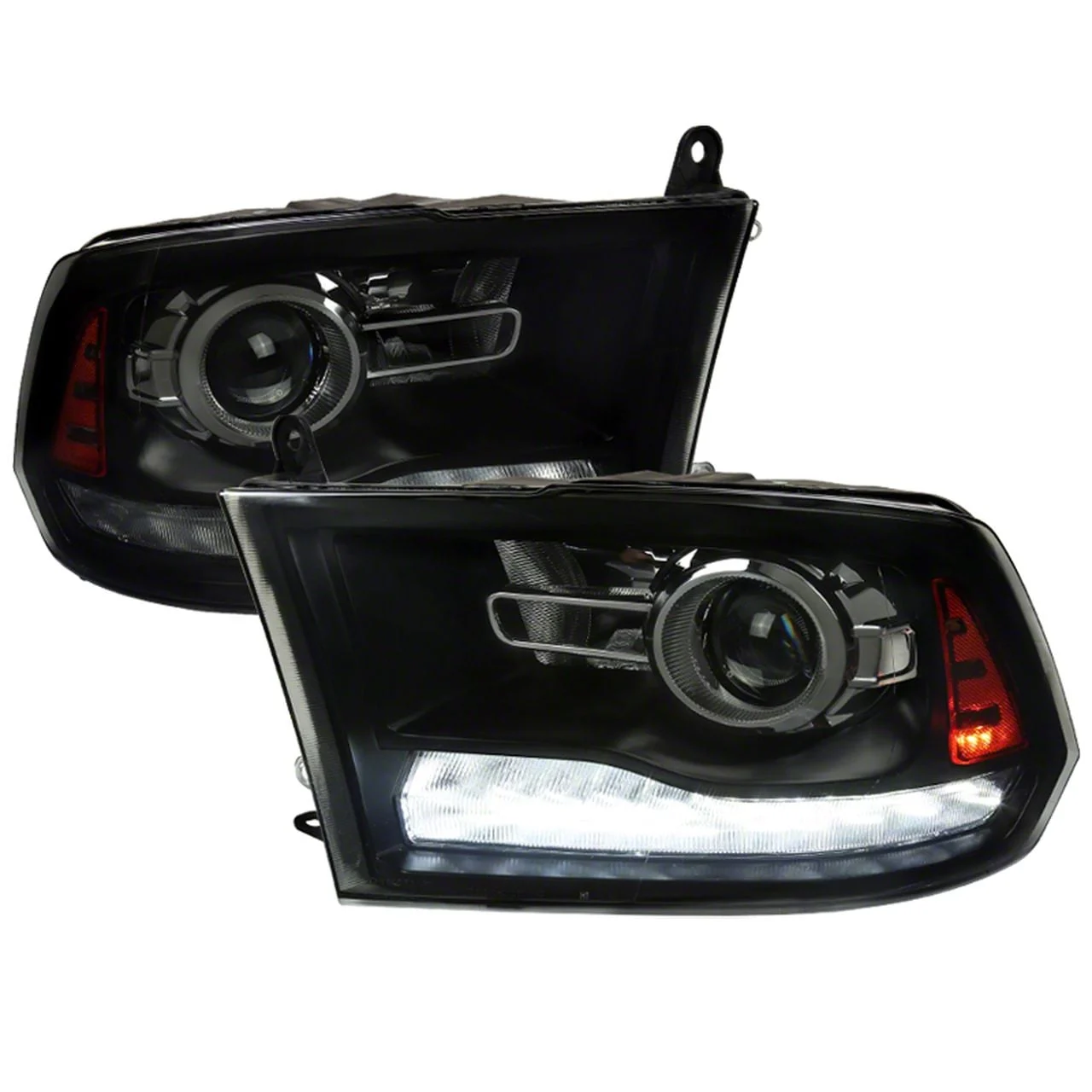 Switchback Sequential LED Bar Projector Headlights; Jet Black Housing; Clear Lens (10-18 RAM 3500 w/ Factory Halogen Non-Projector Headlights)