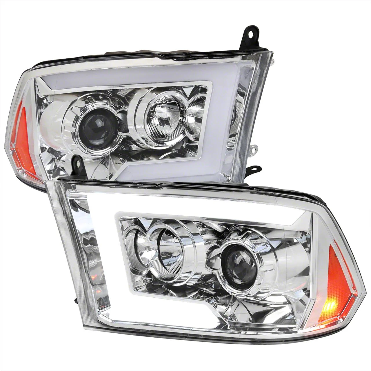 Switchback Sequential LED C-Bar Projector Headlights; Chrome Housing; Clear Lens (10-18 RAM 3500 w/ Factory Halogen Non-Projector Headlights)