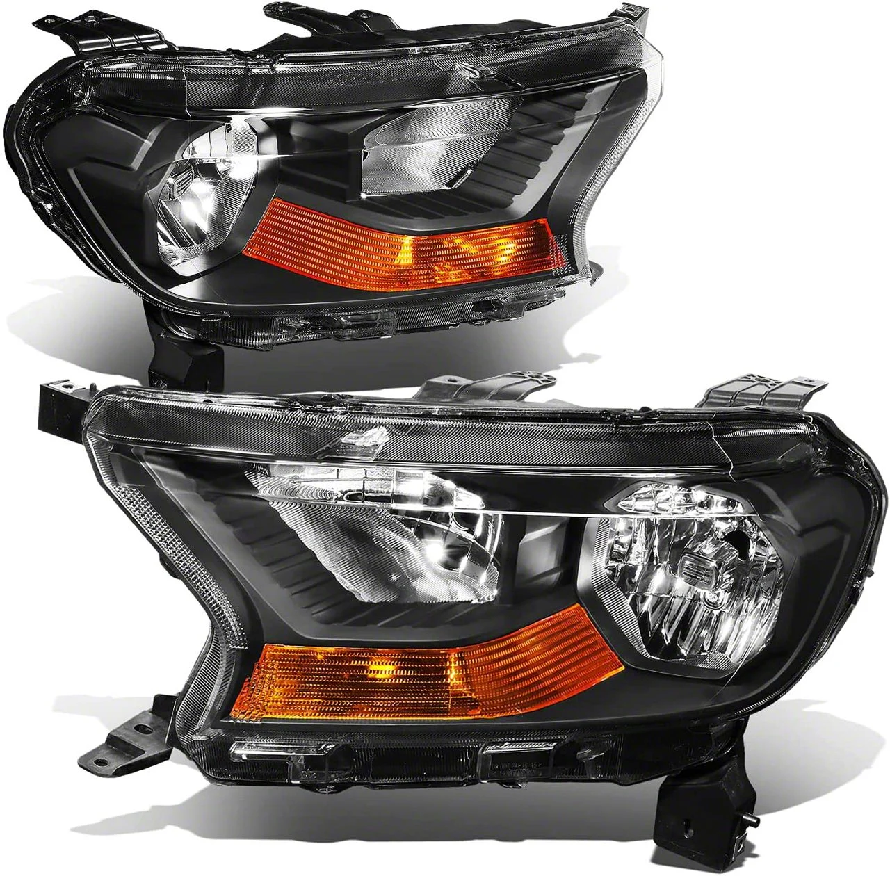 Factory Style Headlights with Amber Corners; Black Housing; Clear Lens (19-23 Ranger w/ Factory Halogen Headlights)