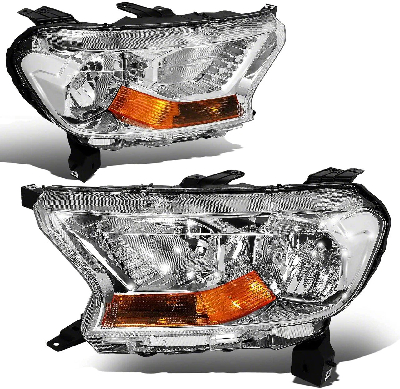 Factory Style Headlights with Amber Corners; Chrome Housing; Clear Lens (19-23 Ranger w/ Factory Halogen Headlights)