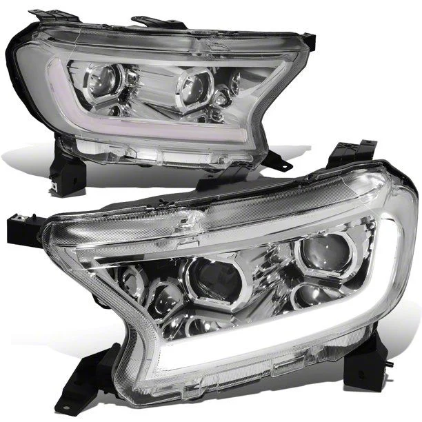 Switchback LED DRL Projector Headlights; Chrome Housing; Clear Lens (19-23 Ranger w/ Factory Halogen Headlights)