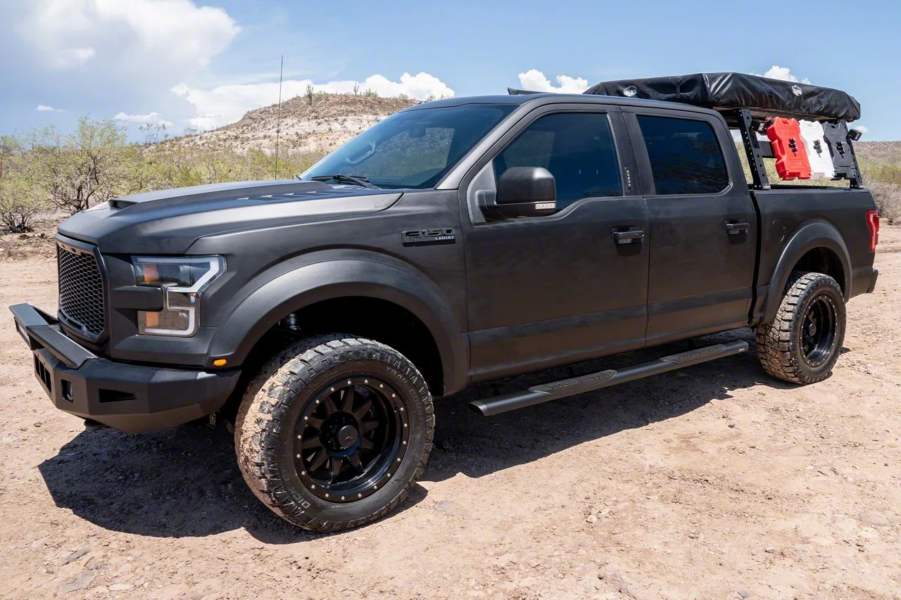 Raptor Series 5-Inch Oval Style Slide Track Running Boards; Black Textured (17-26 F-350 Super Duty SuperCrew)