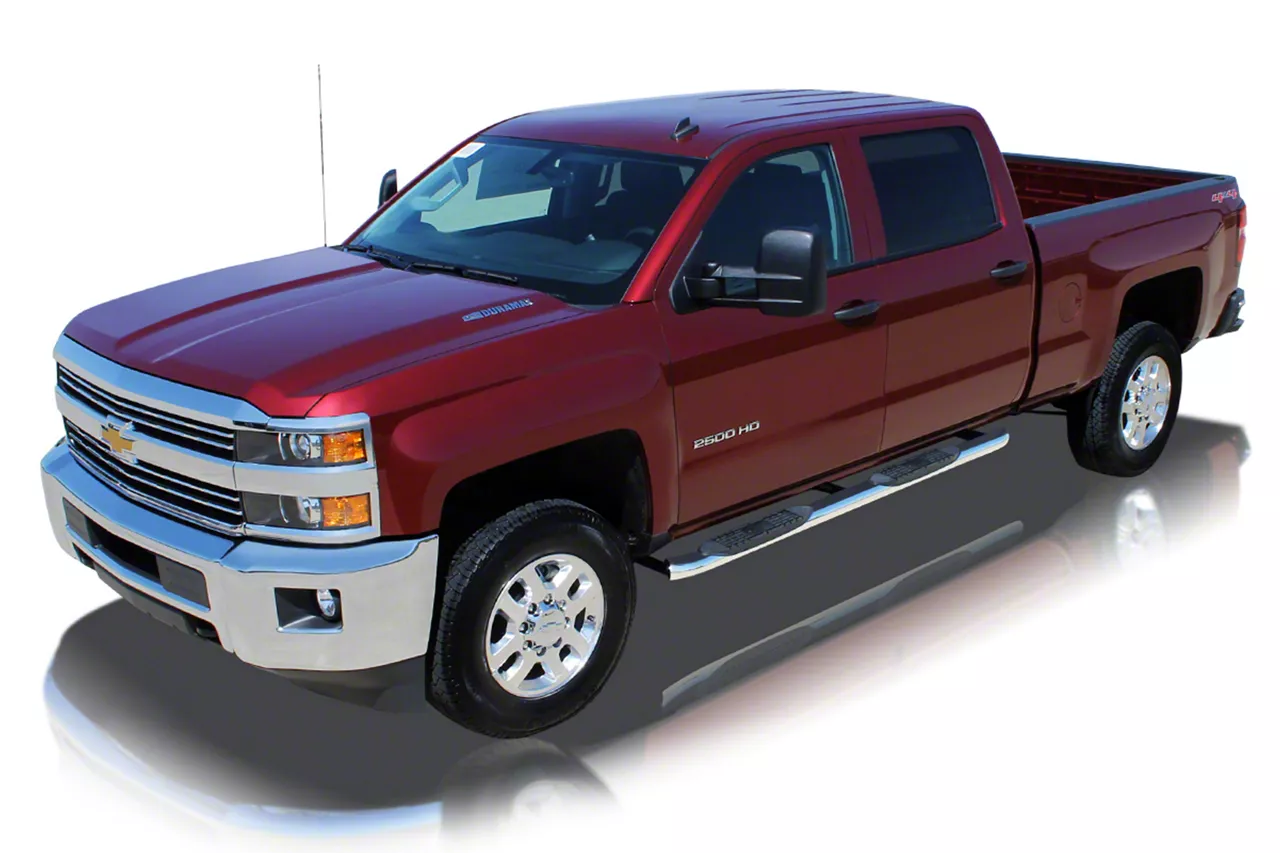 Raptor Series 4-Inch OE Style Curved Oval Side Step Bars; Body Mount; Polished Stainless Steel (07-19 Silverado 2500 HD Crew Cab)