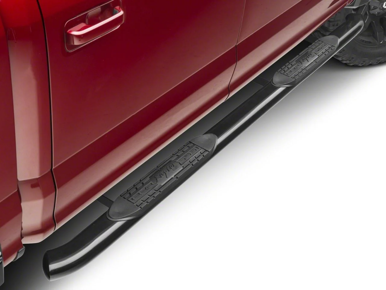Raptor Series 4-Inch OE Style Curved Oval Side Step Bars; Black (15-26 F-150)