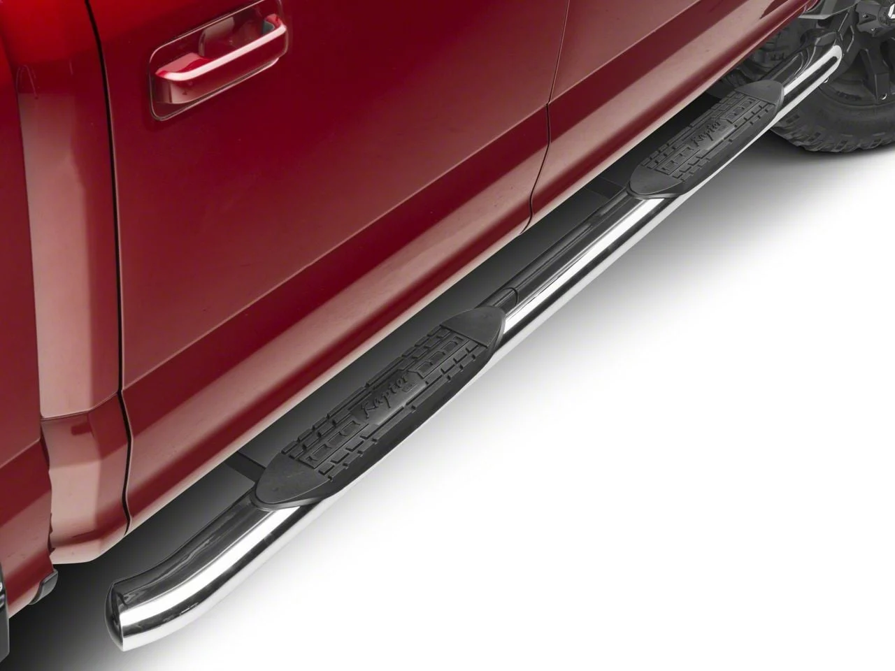 Raptor Series 4-Inch OE Style Curved Oval Side Step Bars; Polished Stainless Steel (15-26 F-150)