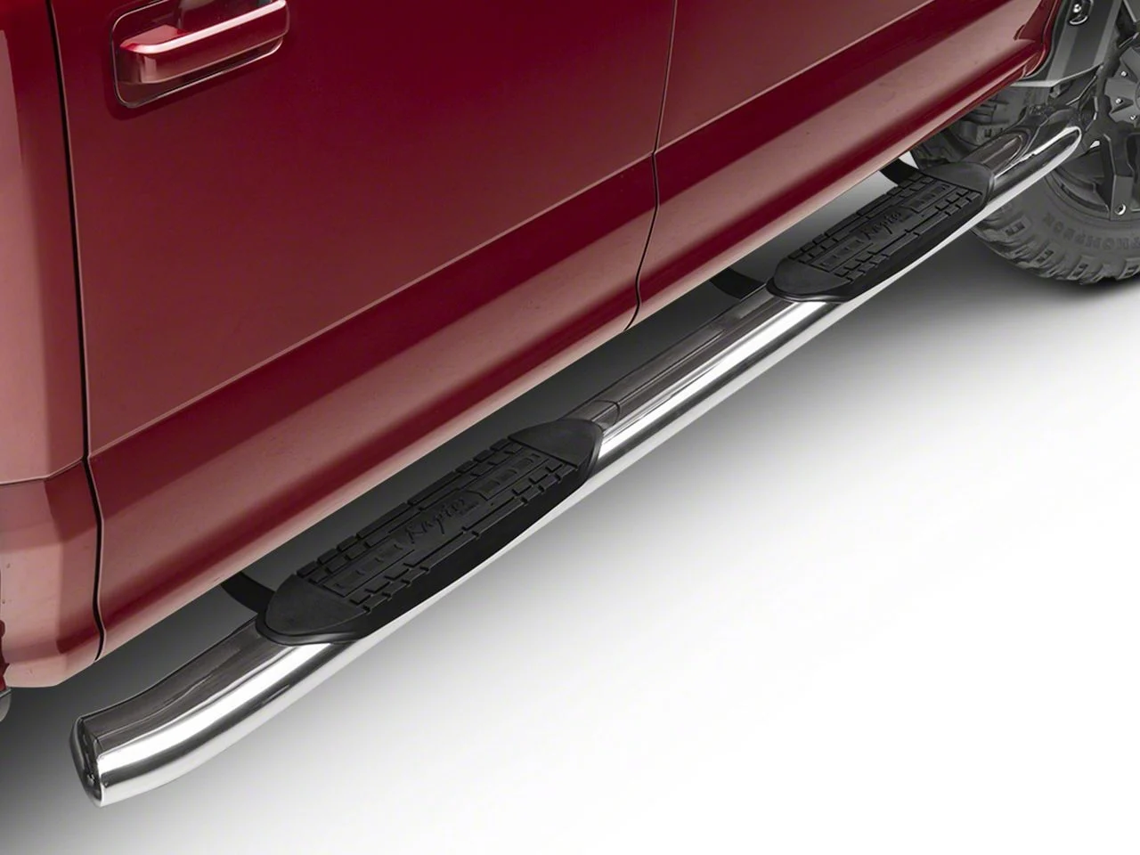 Raptor Series 5-Inch OE Style Curved Oval Side Step Bars; Polished Stainless Steel (15-26 F-150)