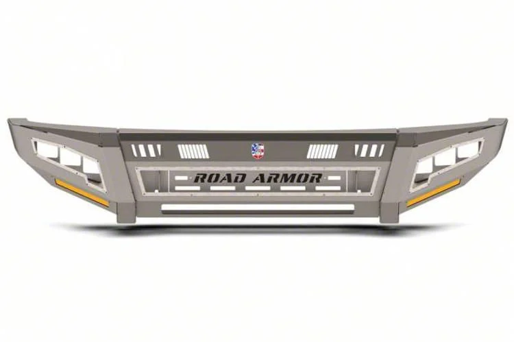 Road Armor iDentity Beauty Ring Front Bumper with Smooth Center Section, WIDE End Pods, X3 Cube Light Pods and Accent Lights; Raw Steel (17-22 F-350 Super Duty)