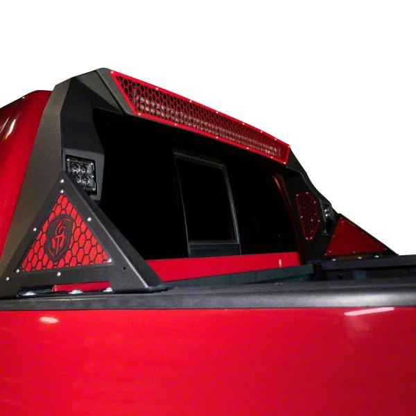 Road Armor iDentity Hyve Mesh Headache Rack with Bedrail Pods and Standard 40-Inch Center Light Pod; Raw Steel (11-26 F-350 Super Duty)