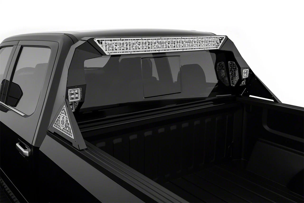 Road Armor iDentity id Mesh Headache Rack with Bedrail Pods and Standard 40-Inch Center Light Pod; Raw Steel (11-26 F-350 Super Duty)