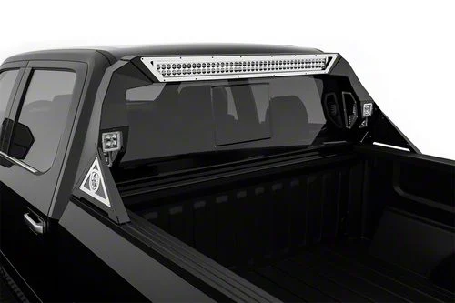 Road Armor iDentity Beauty Ring Mesh Headache Rack with Bedrail Pods and Standard 40-Inch Center Light Pod; Raw Steel (11-26 F-350 Super Duty)