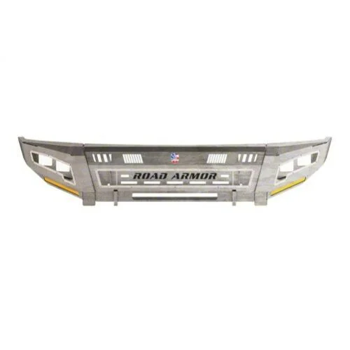 Road Armor iDentity Beauty Ring Front Bumper with Shackle Center Section, Standard End Pods, X2 Cube Light Pods and Accent Lights; Raw Steel (16-18 RAM 2500)