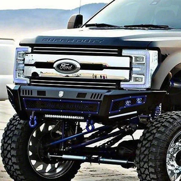 Road Armor iDentity Beauty Ring Front Bumper with Shackles, Double Cube Light Pods; Raw Steel (19-26 RAM 3500)