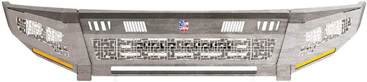 Road Armor iDentity iD Mesh Front Bumper with Smooth Center Section, Standard End Pods, X2 Cube Light Pods and Accent Lights; Raw Steel (16-18 RAM 3500)
