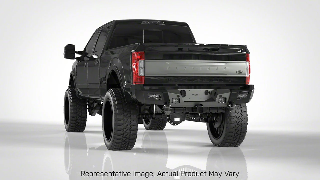 Road Armor iDentity iD Mesh Rear Bumper with Shackle End Pods and Accent Lights; Raw Steel (19-26 RAM 3500)