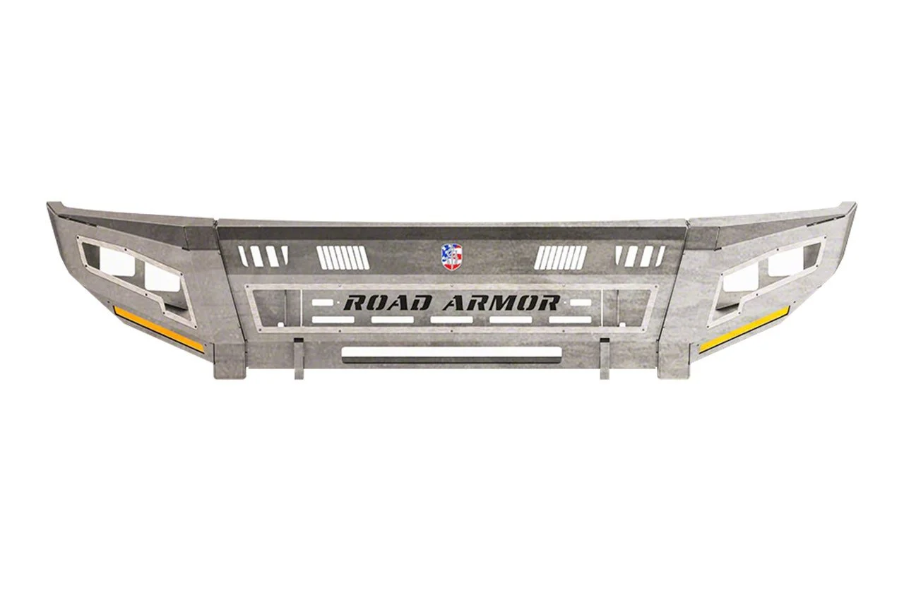 Road Armor iDentity Beauty Ring Front Bumper with Shackle Center Section, Standard End Pods, X2 Cube Light Pods and Accent Lights; Raw Steel (15-19 Sierra 2500 HD)