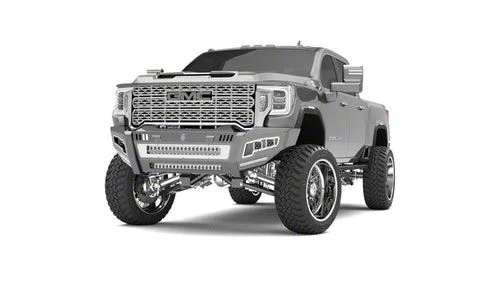 Road Armor iDentity Beauty Ring Front Bumper with Double Cube Light Pods; Raw Steel (20-23 Sierra 2500 HD)