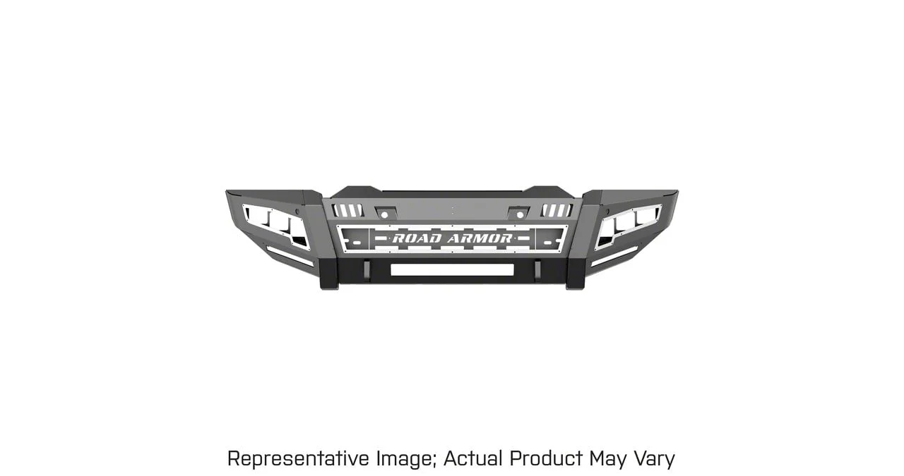 Road Armor iDentity Beauty Ring Front Bumper with Shackles, WIDE End Pods and Triple Cube Light Pods; Raw Steel (20-23 Sierra 2500 HD)