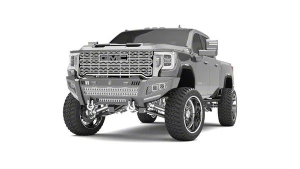 Road Armor iDentity Hyve Mesh Front Bumper with Shackles, Double Cube Light Pods; Raw Steel (20-23 Sierra 2500 HD)