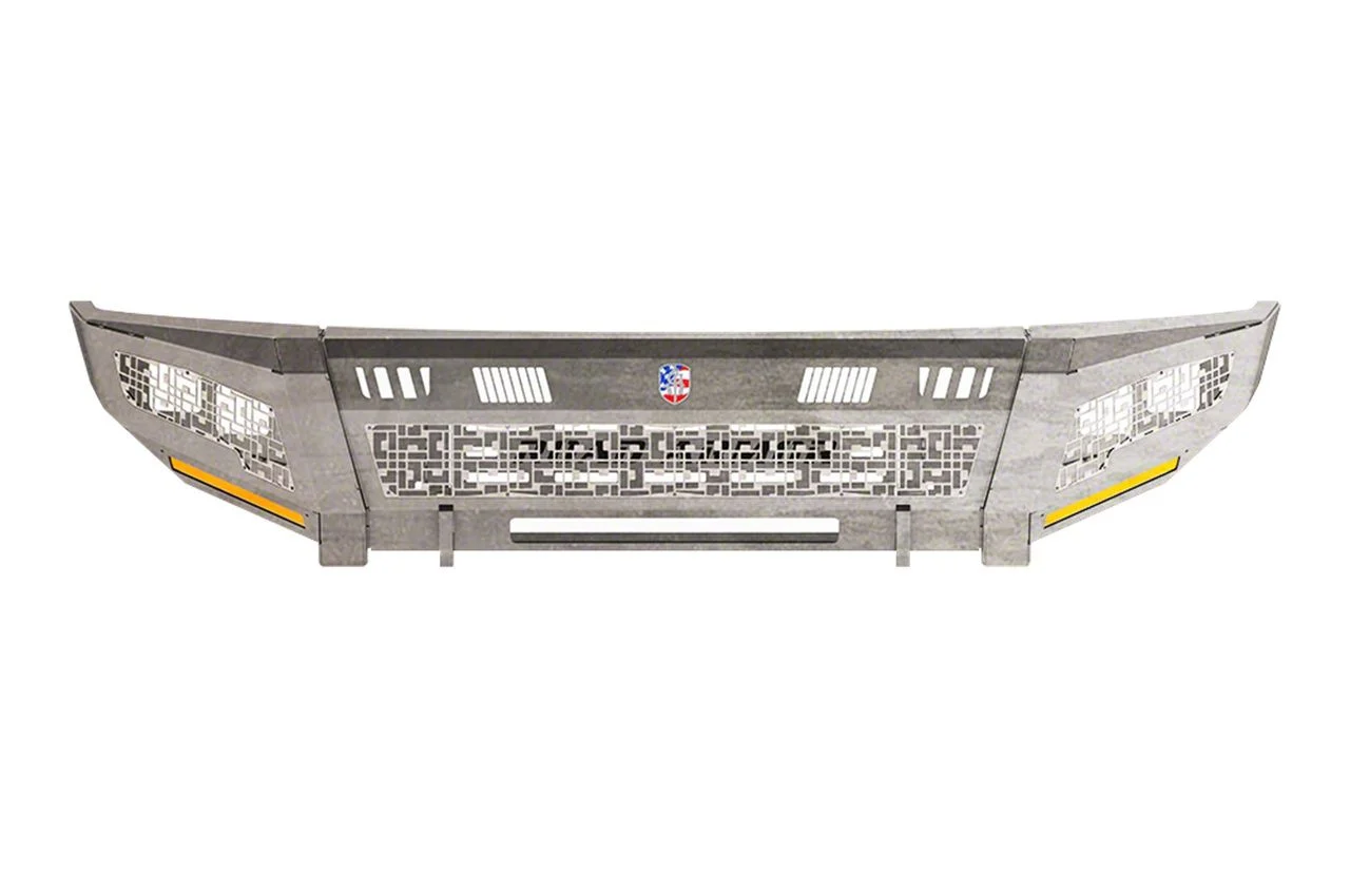 Road Armor iDentity iD Mesh Front Bumper with Shackle Center Section, Standard End Pods, X2 Cube Light Pods and Accent Lights; Raw Steel (15-19 Sierra 2500 HD)