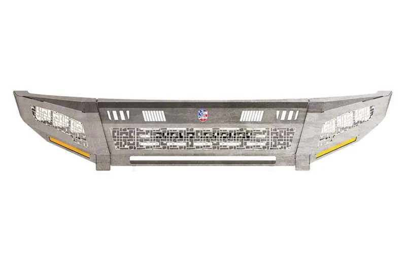 Road Armor iDentity iD Mesh Front Bumper with Smooth Center Section, WIDE End Pods, X3 Cube Light Pods and Accent Lights; Raw Steel (15-19 Sierra 2500 HD)