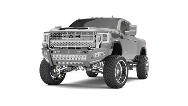 Road Armor iDentity iD Mesh Front Bumper with Double Cube Light Pods; Raw Steel (20-23 Sierra 2500 HD)