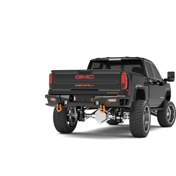 Road Armor iDentity Hyve Mesh Rear Bumper with Shackle End Pods, Dual Pod and Single Row Light Bar Pods; Raw Steel (20-26 Sierra 2500 HD)