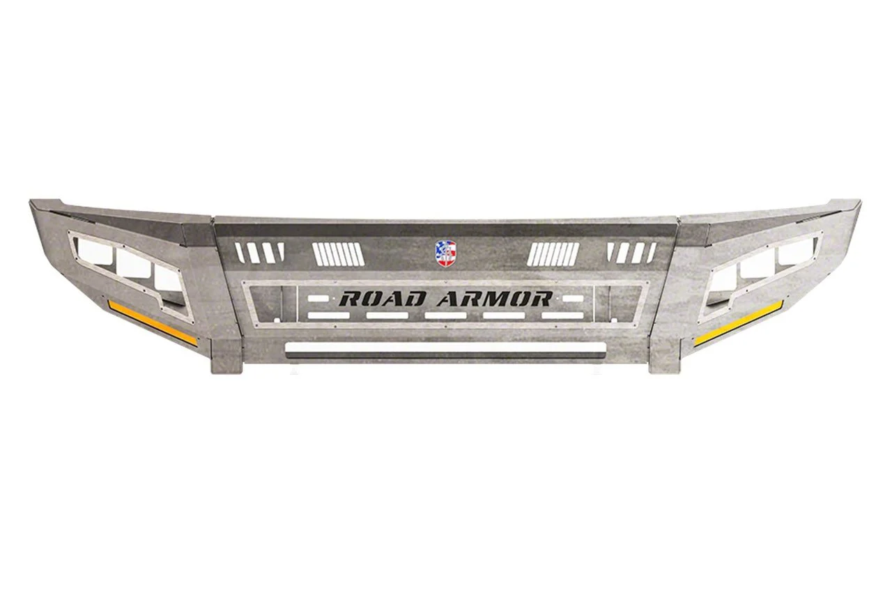 Road Armor iDentity Beauty Ring Front Bumper with Smooth Center Section, WIDE End Pods, X3 Cube Light Pods and Accent Lights; Raw Steel (15-19 Silverado 2500 HD)