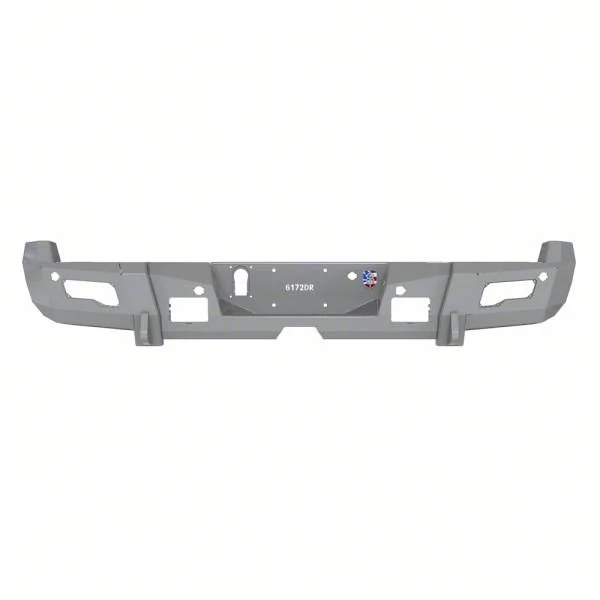 Road Armor iDentity Beauty Ring Rear Bumper with Shackle End Pods and Accent Lights; Raw Steel (15-19 Silverado 2500 HD)